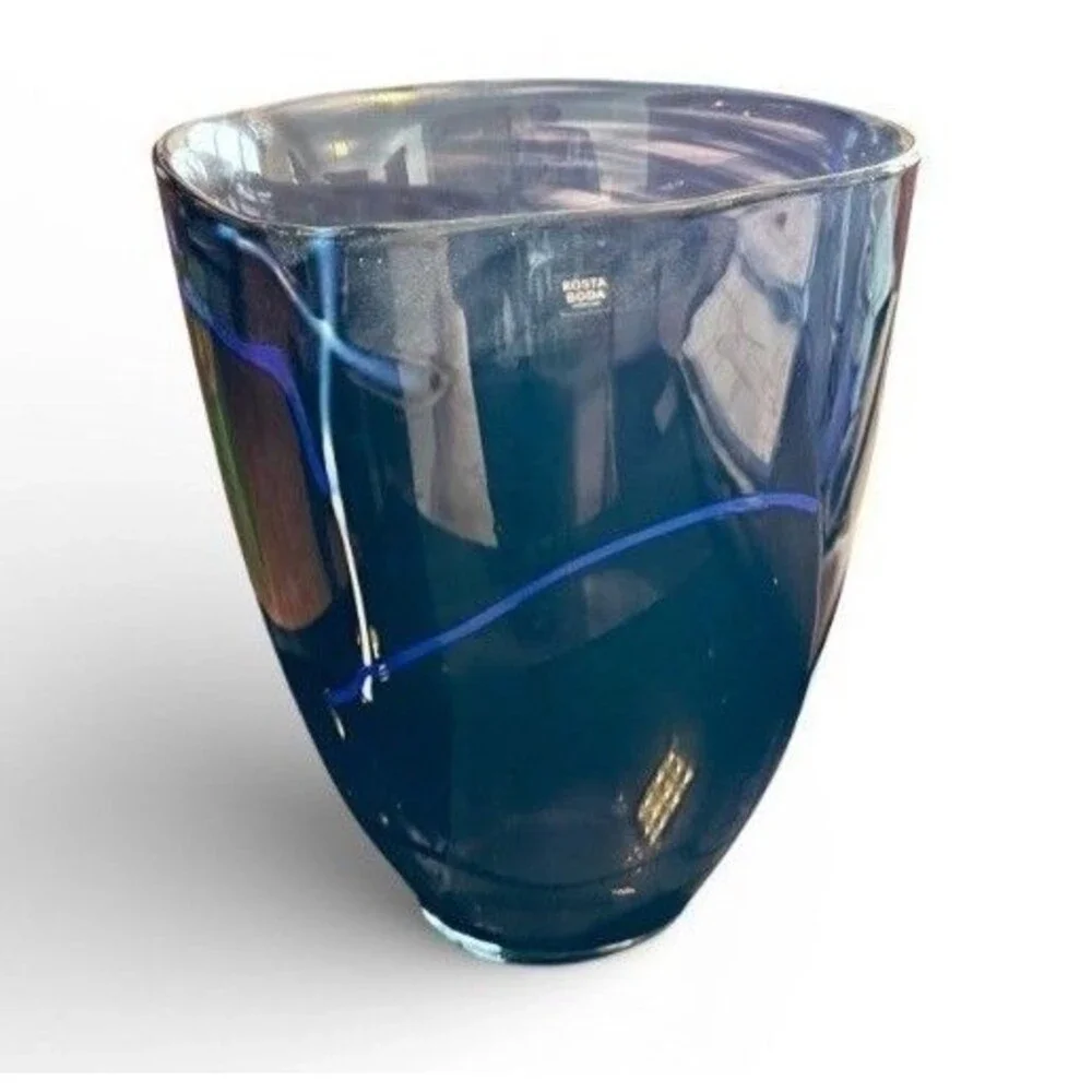 Kosta Boda Glass Vase Indigo Swirl - Swedish Art by Anna Ehrner /dark purple.